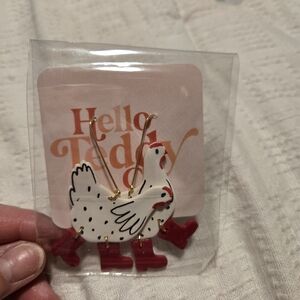 White & Red Chicken Earrings